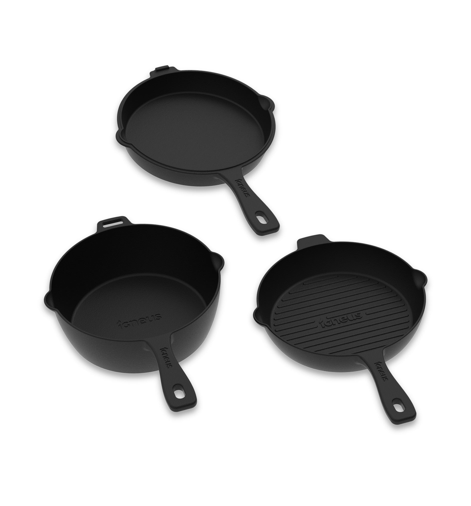 3 Part Cast Iron Cooking Pan Set