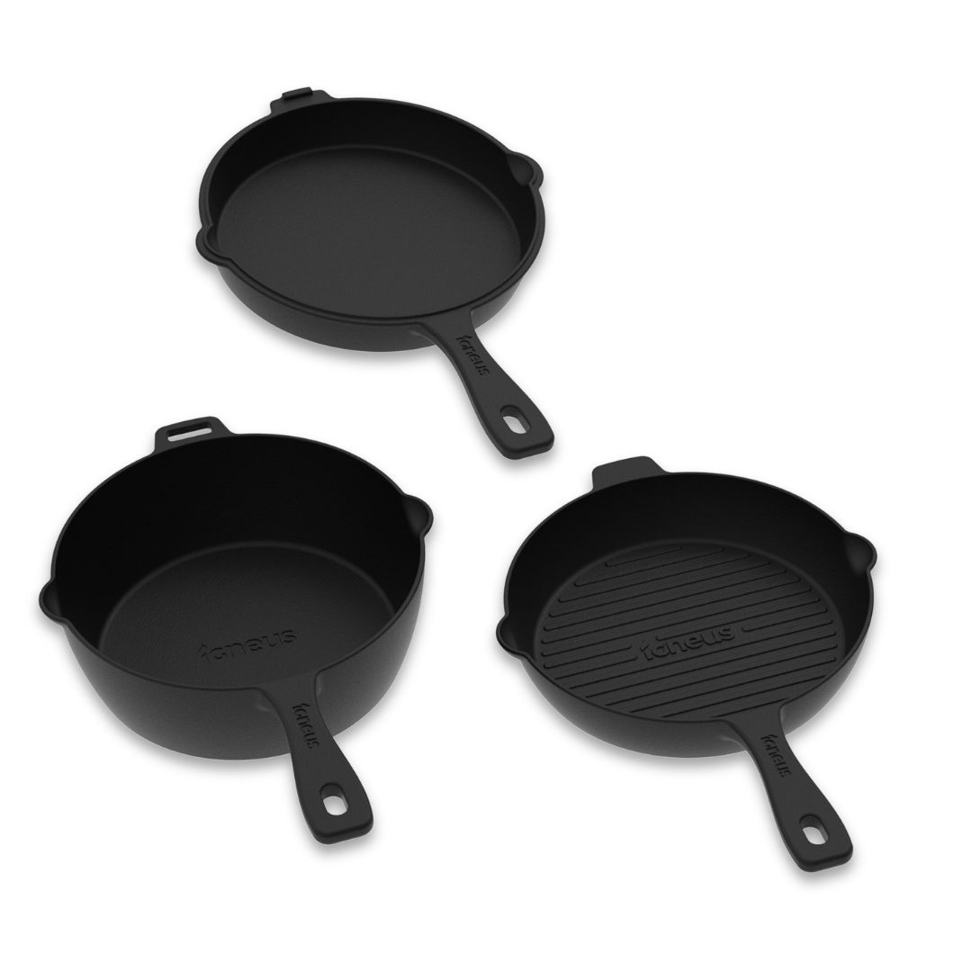 3 Part Cast Iron Cooking Pan Set